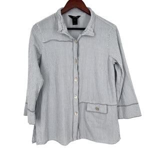 Ali Miles Sz Small 3/4 Sleeve Wearable Art to Wear White Gray Blouse Shirt Top